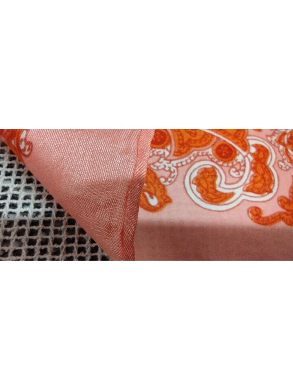 Vintage 60s 70s Boho Orange Paisley Silk Scarf Oblong Wide Hippie Bohemian Style